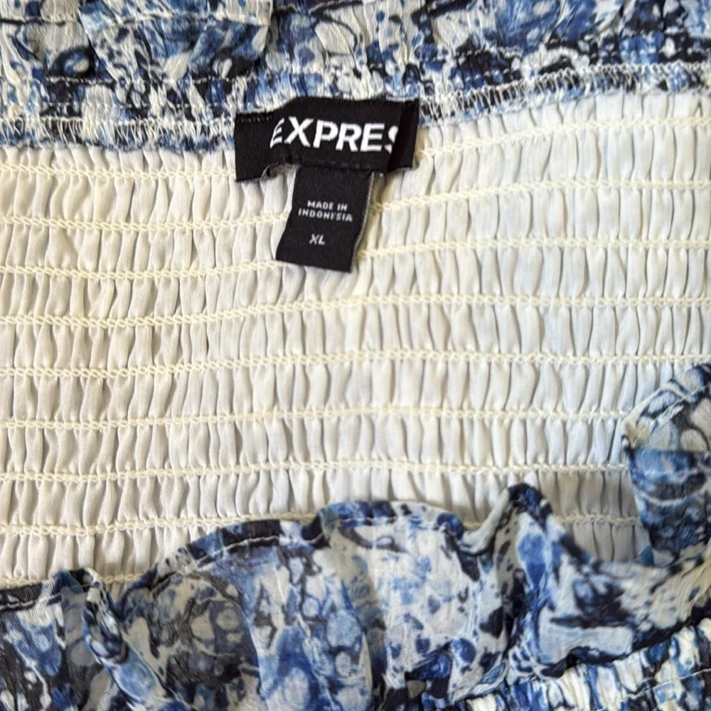 Express Blue Smocked Off-Shoulder Crop Top – Size XL - Picture 3 of 6